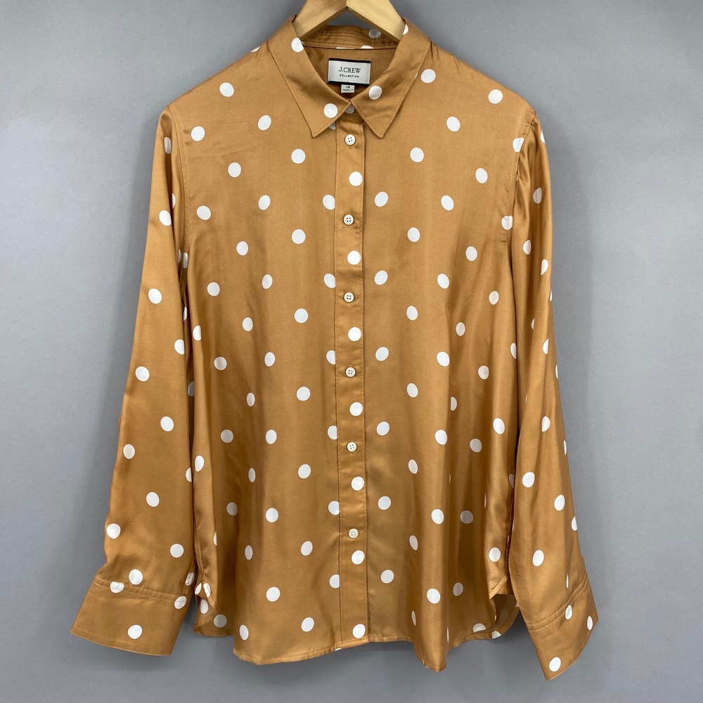 J.Crew Collection Polka Dot Silk Twill Shirt Womens 16 Honey Brown
Button Up